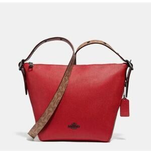 COACH | Signature Blocking Leather Shoulder Crossbody Tan and Red Apple Handbag
